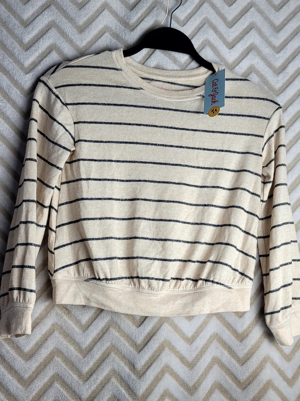 Cat & Jack Cream and Black Striped Crewneck Sweater